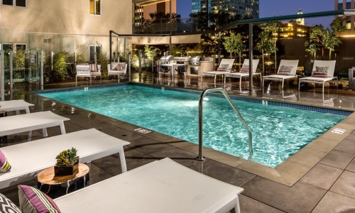 a pool in a large room