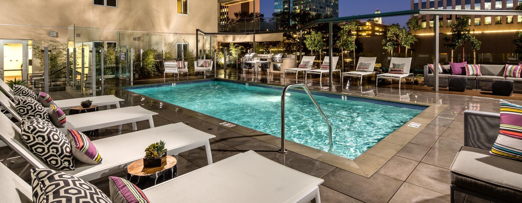 a pool in a large room